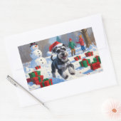 Schnauzer loopt in de sneeuw met kerst Pet Rechthoekige Sticker (Envelop)