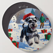 Schnauzer loopt in de sneeuw met kerst Pet Ronde Button 6,0 Cm (Voorkant /achterkant)
