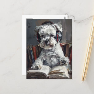 Schnauzer Luisteren naar Muziek en Lezen Briefkaart