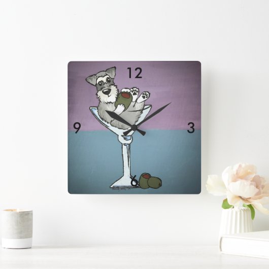 Schnauzer Martini Clock Vierkante Klok (Huis)