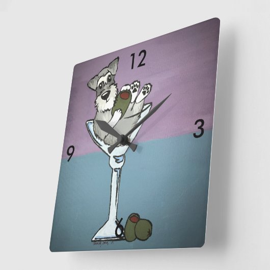 Schnauzer Martini Clock Vierkante Klok (Hoek)
