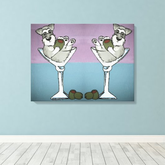 Schnauzer Martini Dubbel de Trouble Canvas Art (Insitu (Houten vloer))