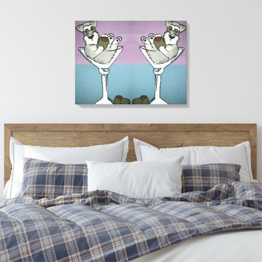 Schnauzer Martini Dubbel de Trouble Canvas Art Afdruk (Insitu (Slaapkamer))