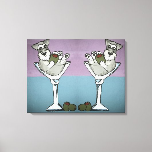 Schnauzer Martini Dubbel de Trouble Canvas Art Afdruk (Voorkant)