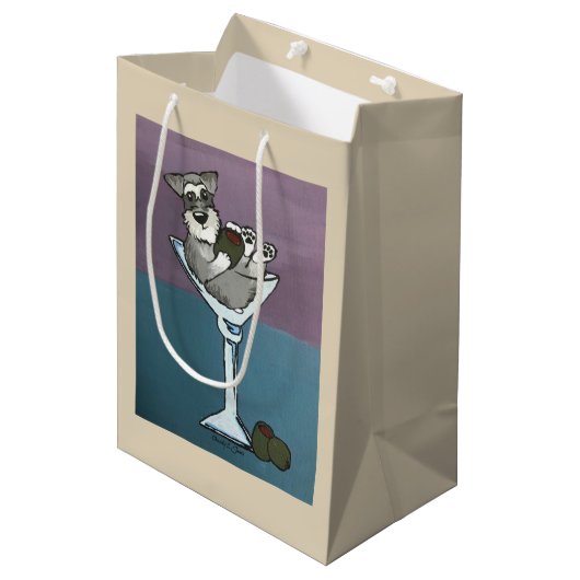 Schnauzer Martini Gift Bag Medium Cadeauzakje (Voorkant Gekanteld)
