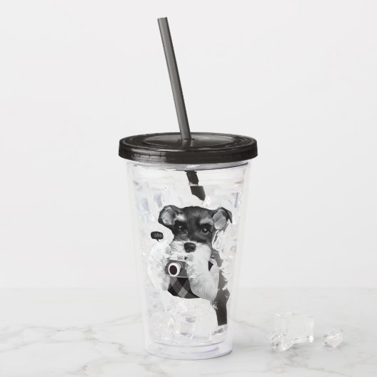 Schnauzer met camera acryl drinkbeker (Voorkant ijs)