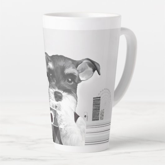 Schnauzer met camera latte mok (Rechterhoek)