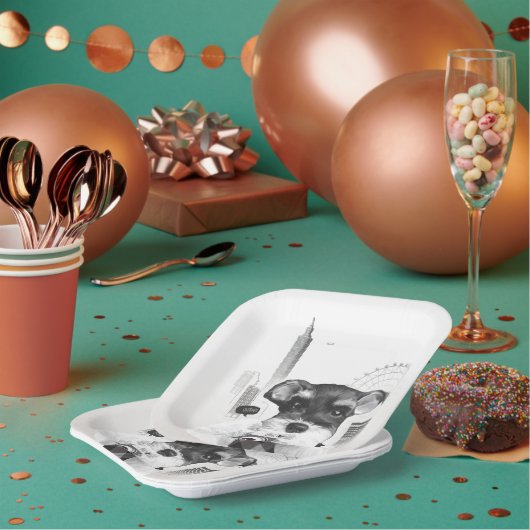 Schnauzer met camera papieren bordje (Multi)