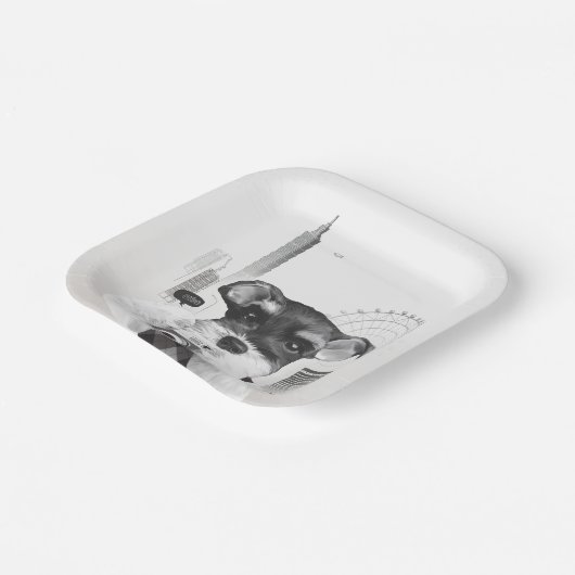 Schnauzer met camera papieren bordje (Gebogen)