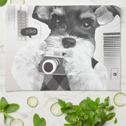 Schnauzer met camera theedoek (Gevouwen)