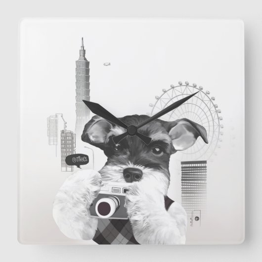 Schnauzer met camera vierkante klok (Voorkant)