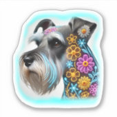 Schnauzer met Flowers Sticker (Voorkant)