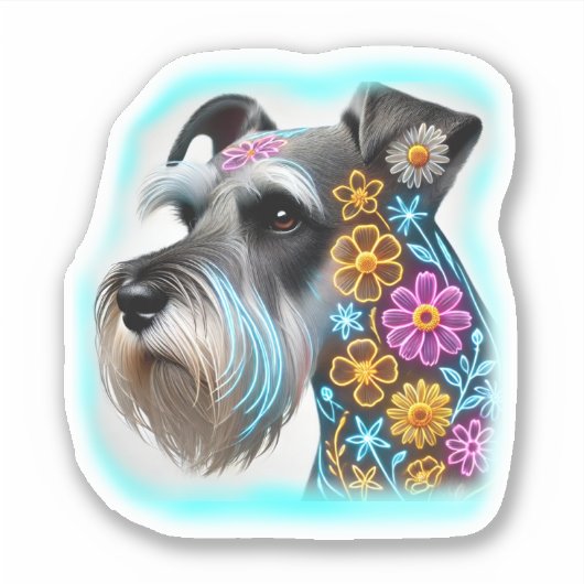 Schnauzer met Flowers Sticker (Voorkant)