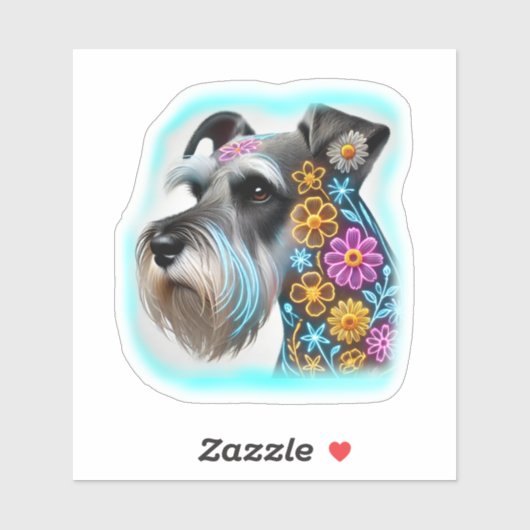 Schnauzer met Flowers Sticker (Vel)