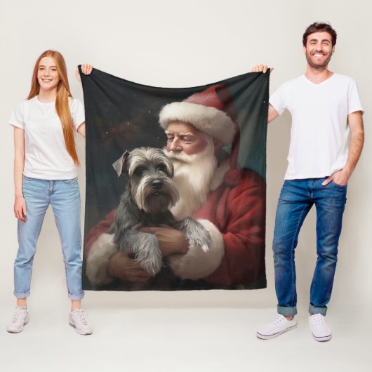 Schnauzer met Kerstman Feestelijke Kerstmis Fleece Deken (In situ)