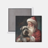 Schnauzer met Kerstman Feestelijke Kerstmis Magneet (Voorkant / Achterkant)