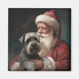 Schnauzer met Kerstman Feestelijke Kerstmis Magneet