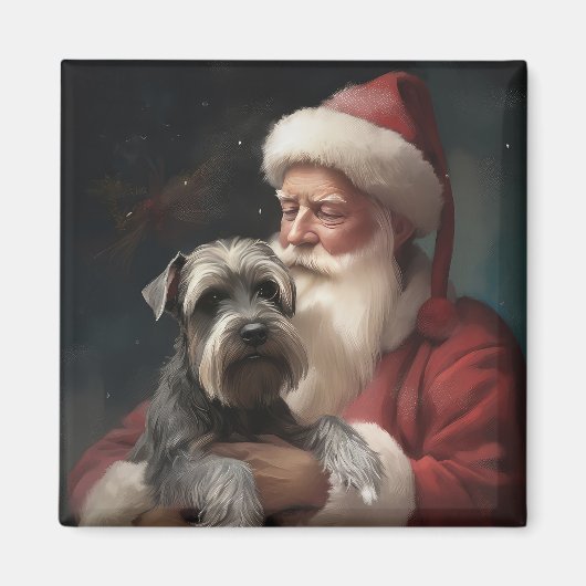 Schnauzer met Kerstman Feestelijke Kerstmis Magneet (Voorkant)