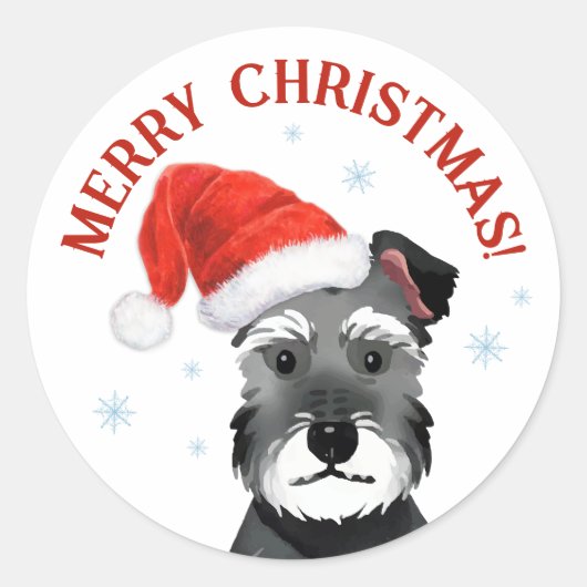 Schnauzer met Kerstman Hoed Kerstmis Ronde Sticker (Voorkant)