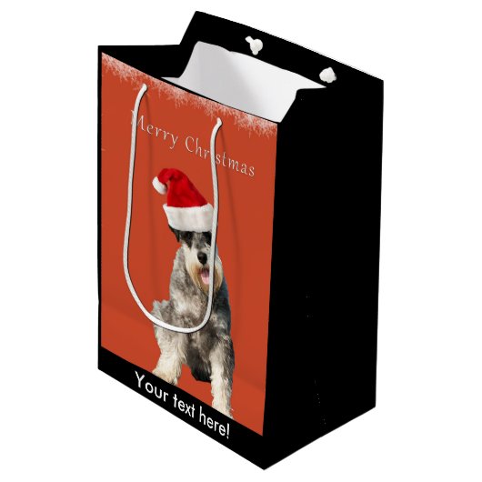 Schnauzer met kerstpet medium cadeauzakje (Voorkant Gekanteld)