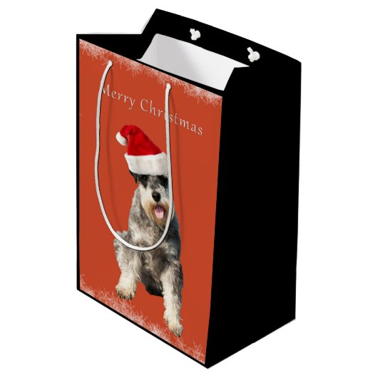 Schnauzer met kerstpet medium cadeauzakje (Achterkant Gekanteld)