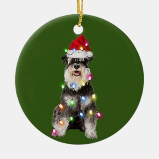 Schnauzer met kerstscafts Santa Hat Keramisch Ornament (Voorkant)