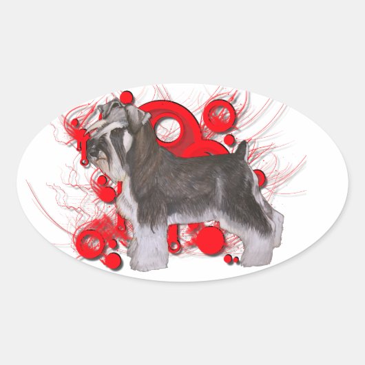 Schnauzer met rode cirkels ovale sticker (Voorkant)