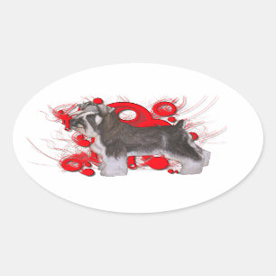 Schnauzer met rode cirkels ovale sticker