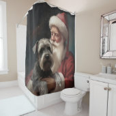 Schnauzer met Sinterklaas Feestelijke Kerstmis Douchegordijn (In situ)