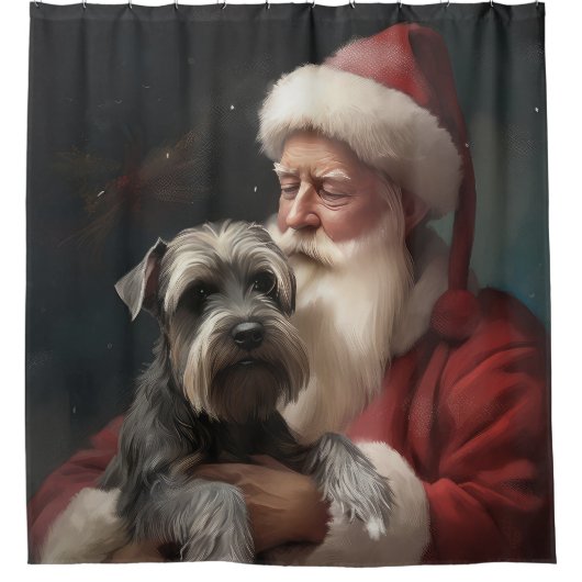 Schnauzer met Sinterklaas Feestelijke Kerstmis Douchegordijn (Voorkant)