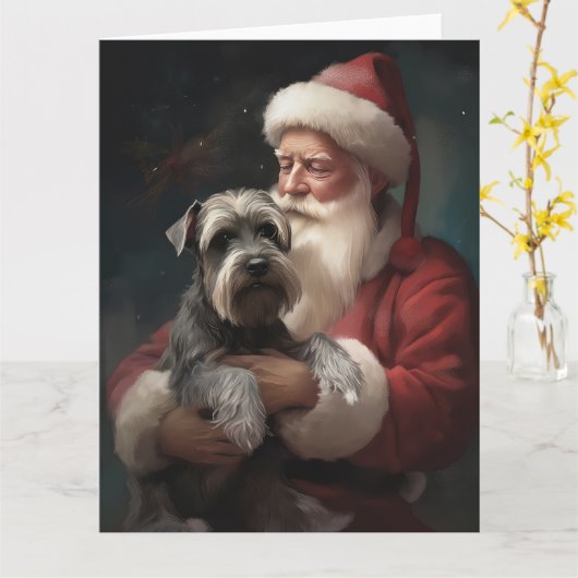 Schnauzer met Sinterklaas Feestelijke Kerstmis Kaart (Gele Bloem)