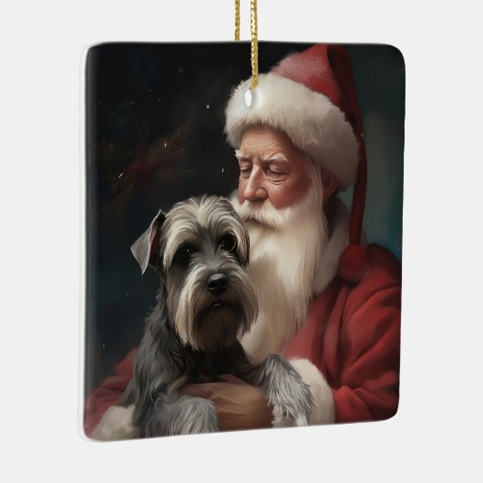 Schnauzer met Sinterklaas Feestelijke Kerstmis Keramisch Ornament (Rechts)