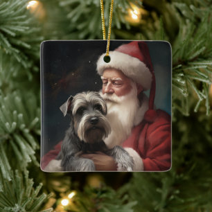 Schnauzer met Sinterklaas Feestelijke Kerstmis Keramisch Ornament