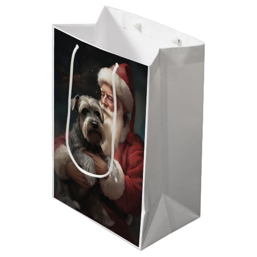 Schnauzer met Sinterklaas Feestelijke Kerstmis Medium Cadeauzakje (Voorkant Gekanteld)