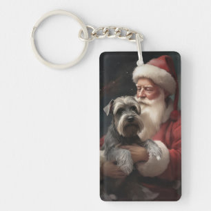 Schnauzer met Sinterklaas Feestelijke Kerstmis Sleutelhanger