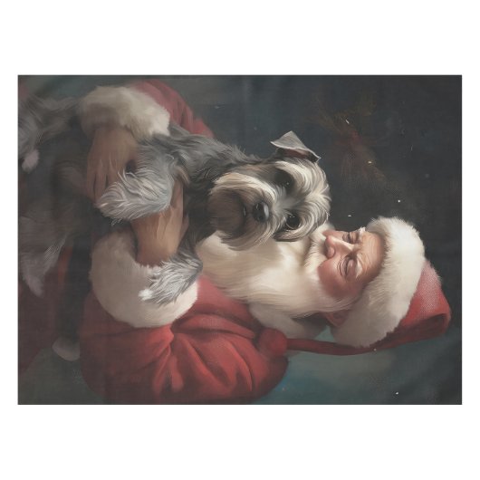 Schnauzer met Sinterklaas Feestelijke Kerstmis Tafelkleed (Voorkant (Horizontaal))
