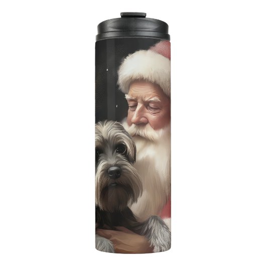 Schnauzer met Sinterklaas Feestelijke Kerstmis Thermosbeker (Voorkant)