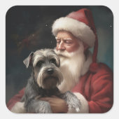 Schnauzer met Sinterklaas Feestelijke Kerstmis Vierkante Sticker (Voorkant)