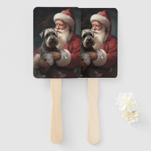 Schnauzer met Sinterklaas Festive Kerstmis Handwaaier (Voorkant en achterkant)