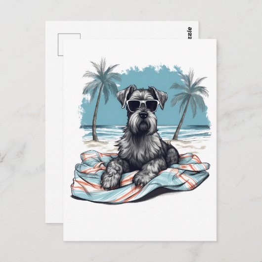 Schnauzer met zonnebril op het strand briefkaart (Voorkant / Achterkant)