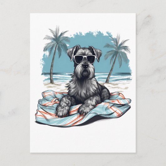 Schnauzer met zonnebril op het strand briefkaart (Voorkant)