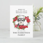 Schnauzer Mini Waterverf Poinsettia Kerst Feestdagenkaart (Staand voorkant)