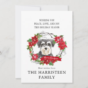 Schnauzer Mini Waterverf Poinsettia Kerst Feestdagenkaart