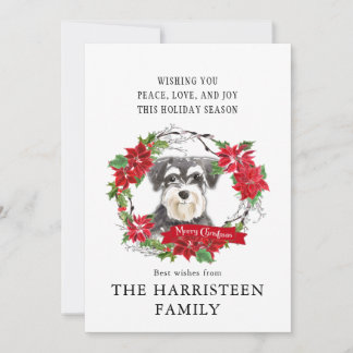 Schnauzer Mini Waterverf Poinsettia Kerst Feestdagenkaart