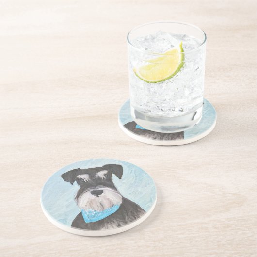 Schnauzer (miniatuur) schilderen - Stomme originel Zandsteen Onderzetter (Zijkant)