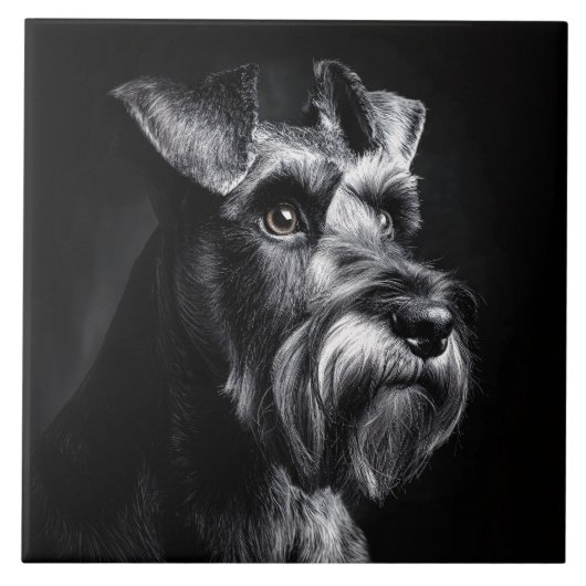 Schnauzer Monochrome Portrait Tegeltje (Voorkant)