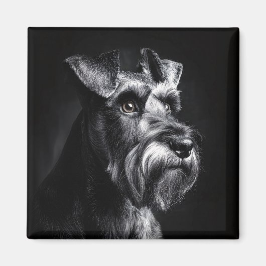 Schnauzer Monochroom Portret Magneet (Voorkant)