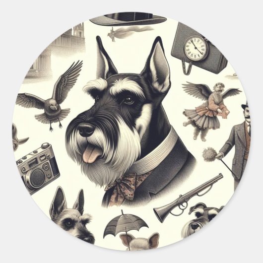 Schnauzer naadloos Ronde Sticker (Voorkant)