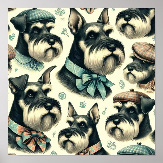 Schnauzer naadloze illustratie Poster (Voorkant)