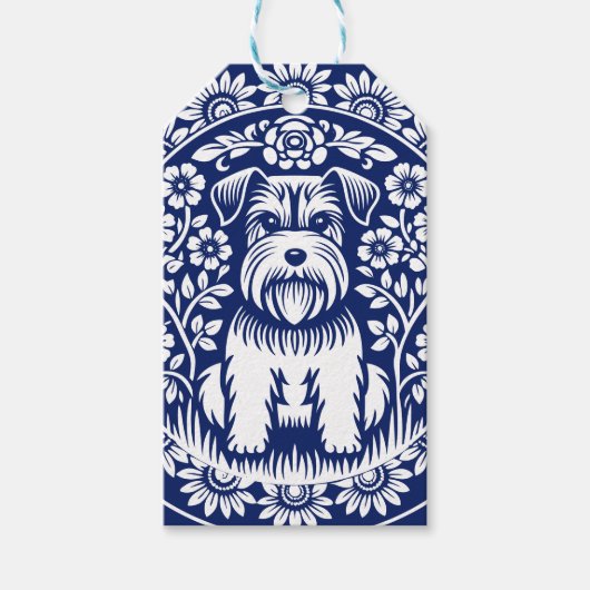 Schnauzer of Norfolk Terrier Charmante volkskunst Cadeaulabel (Voorkant)